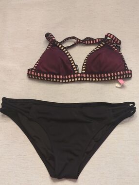 Victoria's Secret Black Bikini Bottoms with Pink Logo Print